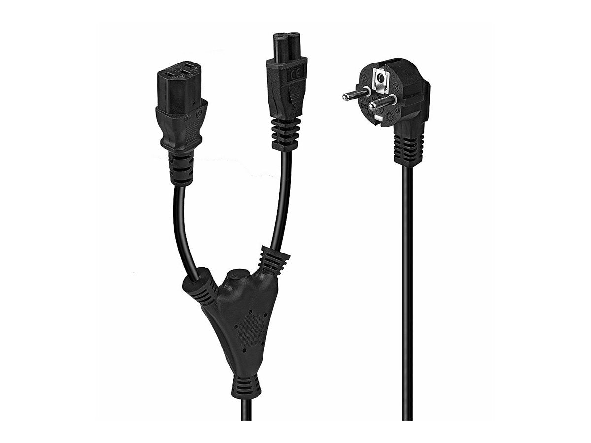 LINDY 2m Schuko to 1x IEC C13 and 1x IEC C5 Y-Power Cable