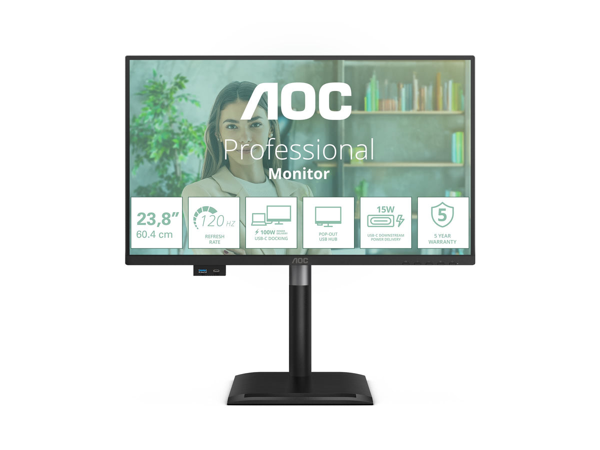 AOC INTERNATIONAL AOC 24P4CV 23.8p IPS FHD 120Hz 4ms HDMI DP USB C PD96W HUB USB Speakers HAS 150mm