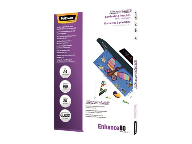 FELLOWES Pochettes SuperQuick brillantes A4 80 microns - Pack de 100