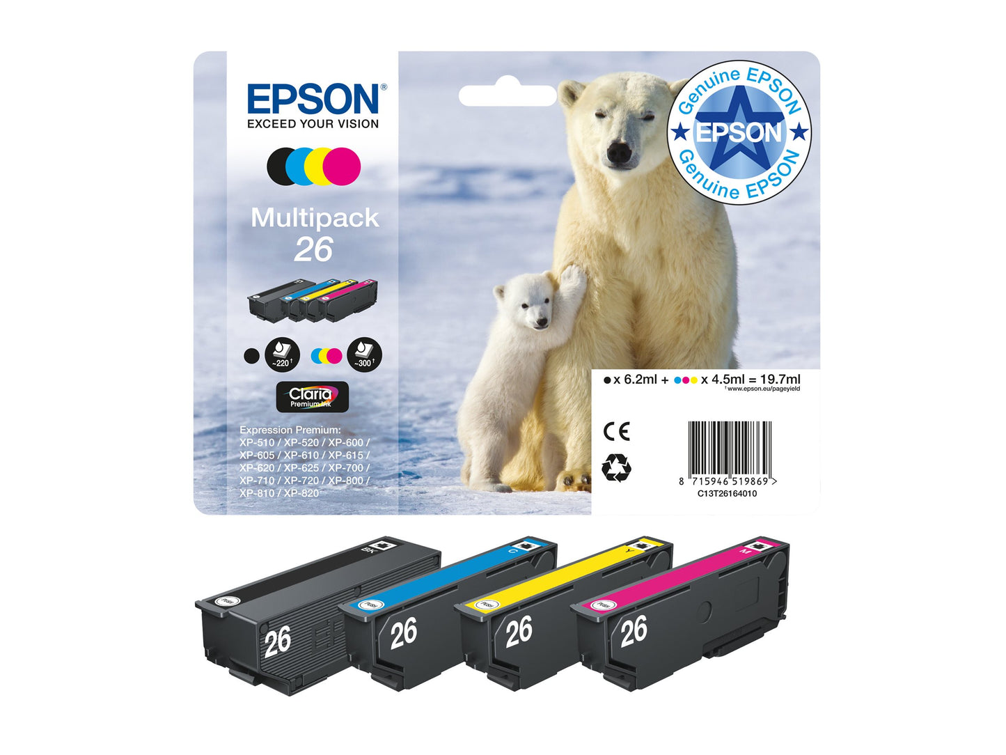 EPSON 3LB 26 ink cartridge black and tri-colour standard capacity 19.7ml 1-pack RF-AM blister w/s