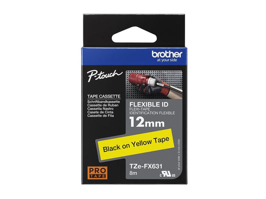 BROTHER P-TOUCH TZE-FX631 noir sur jaune  12mm
