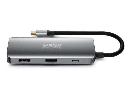URBAN FACTORY Hubee 7in1 Hub USB-C Avec 3 USB-A / 2 HDMI 4K / 1 RJ45 Et 1 Usb-C 100W Pd