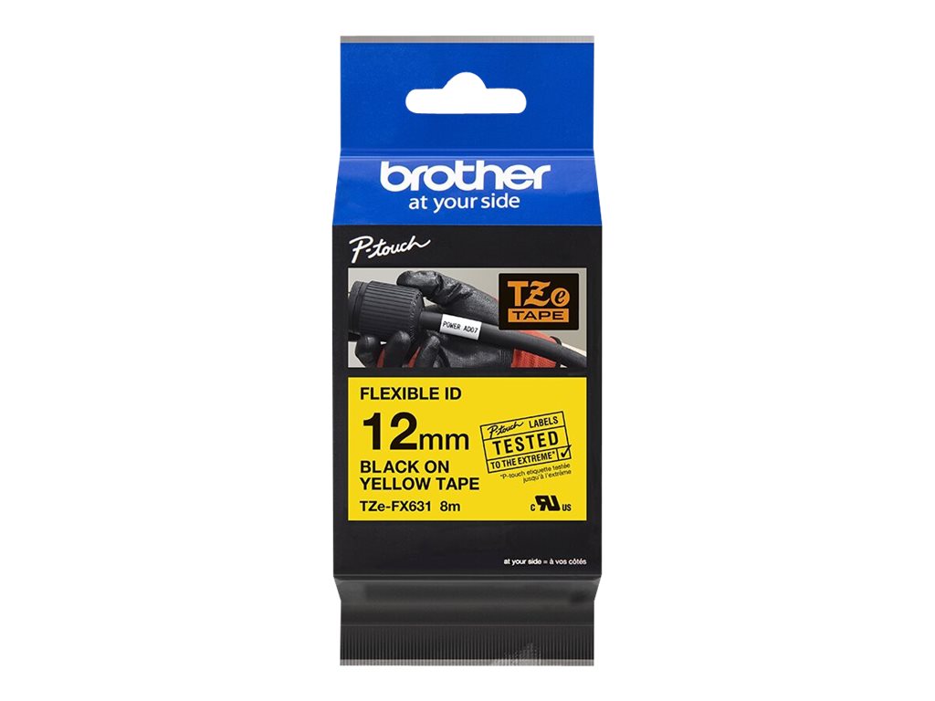 BROTHER P-TOUCH TZE-FX631 noir sur jaune  12mm