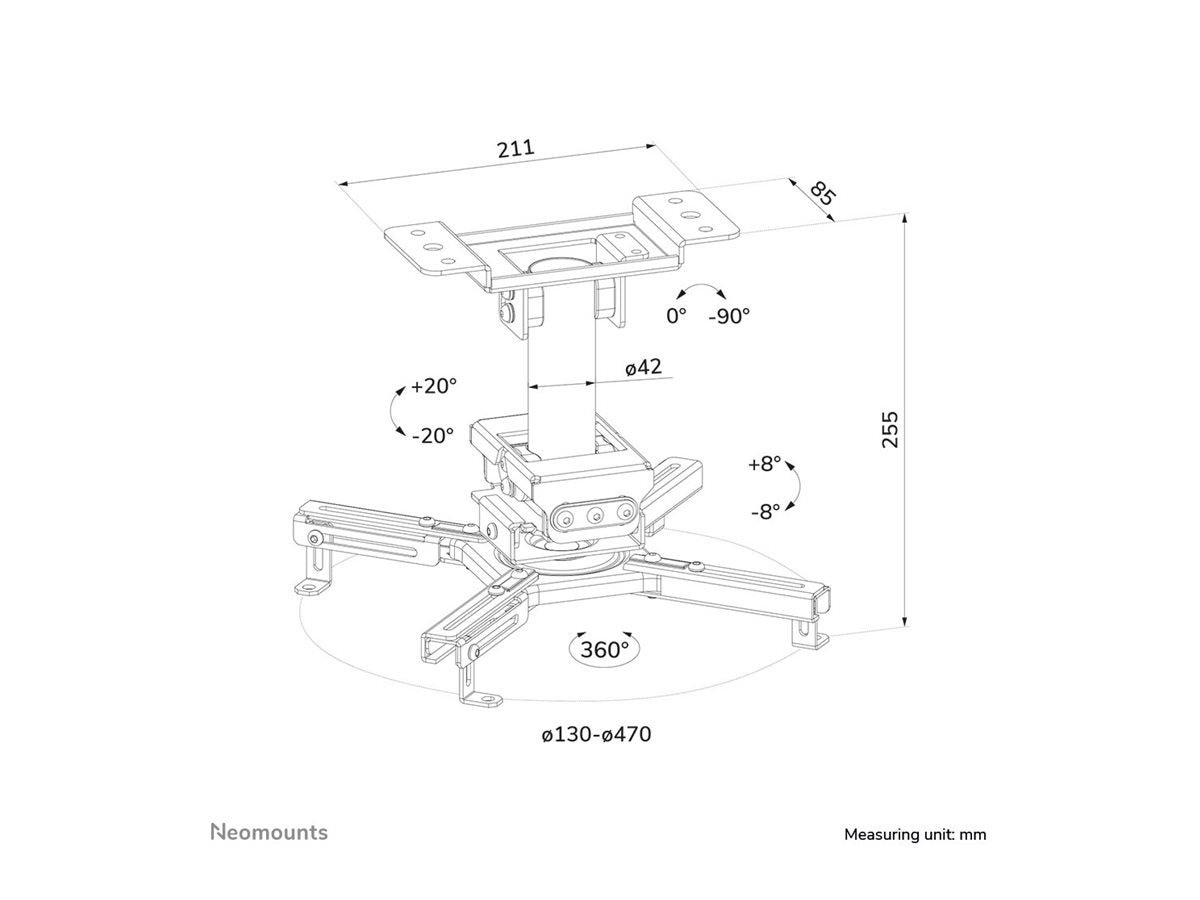 NEOMOUNTS CL25-530BL1 Support de plafond pour vidéoprojecteur - h 25.5 cm - installation facile - orientable