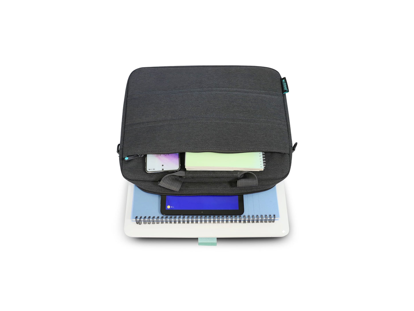 URBAN FACTORY URBAN FACTORY Toploading bag made of recycled Nylon r-PET Reinforced notebook compartment Flat front pocket with zip Back patch