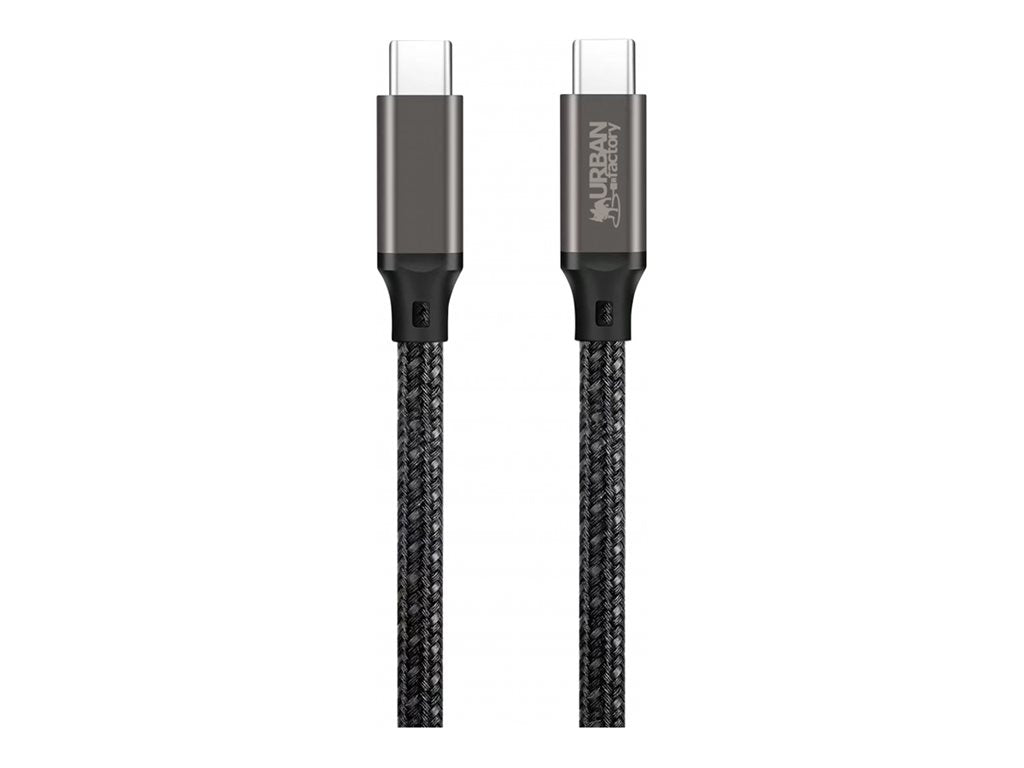 URBAN FACTORY E-Mark USB-C to USB-C cable 2m Over-molded head with a space gray aluminum finish E-Mark standard