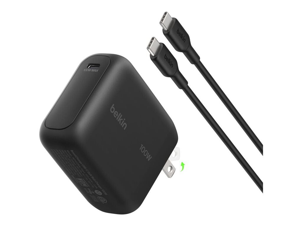BELKIN 100W 1C GAN WALL CHARGER W/5A C-C 1.5M BK FOLDABLE EU PLUG