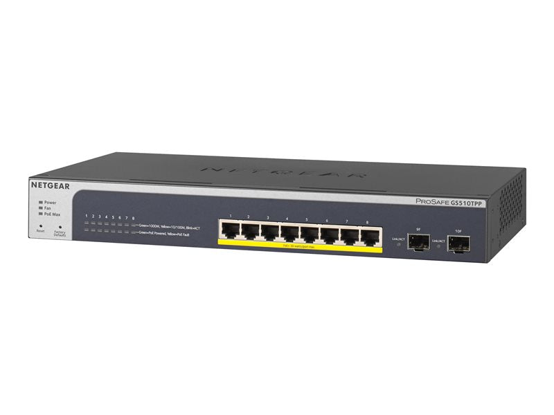 NETGEAR 8-Port PoE+ Gigabit Ethernet Smart Managed Switch with 2 SFP Ports 190W GS510TPP