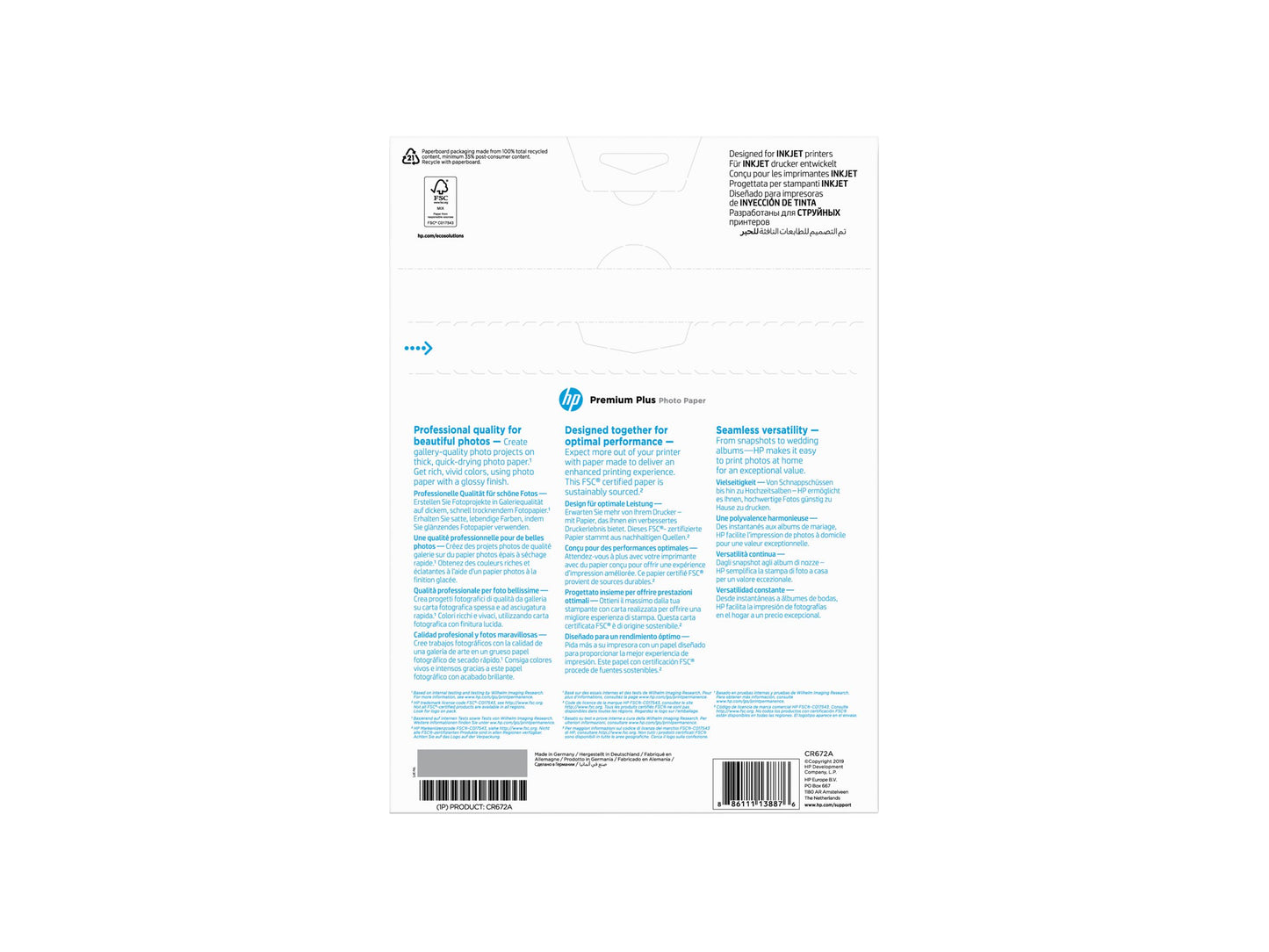 HP INC. HP original CR672A Premium Plus Glossy Photo Paper CR672A white 300g/m2 A4 20 sheets 1-pack