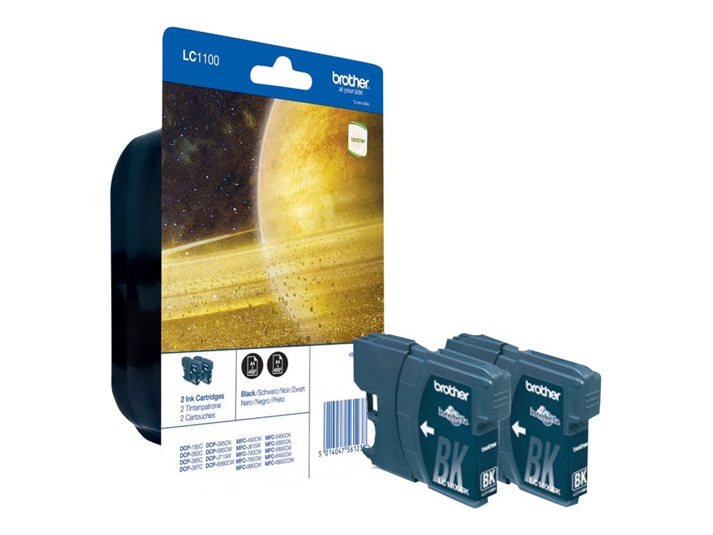 BROTHER LC-1100 cartouche d encre noir capacité standard 2 x 9.5ml 2 x 450 pages 2-pack blister sans alarme