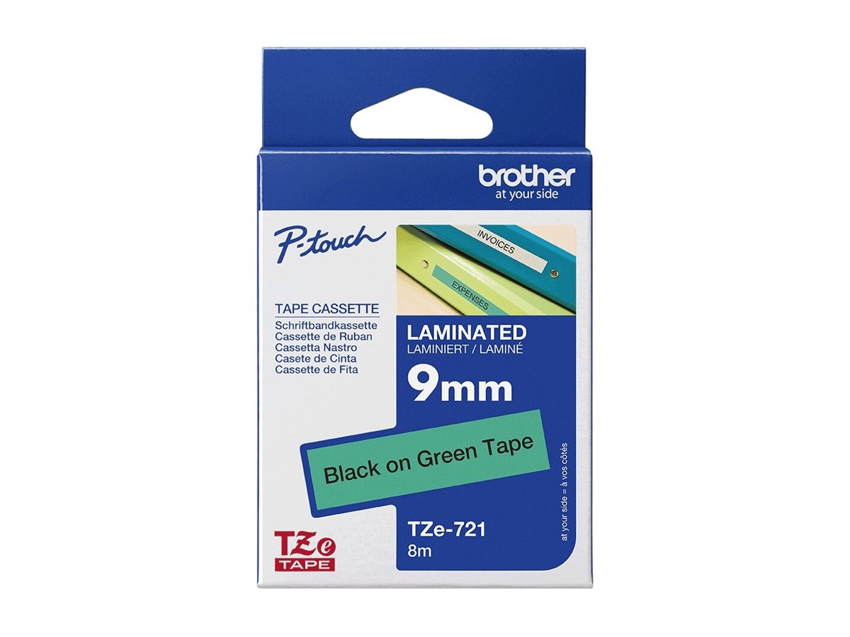 BROTHER P-TOUCH TZE-721 noir sur vert 9mm