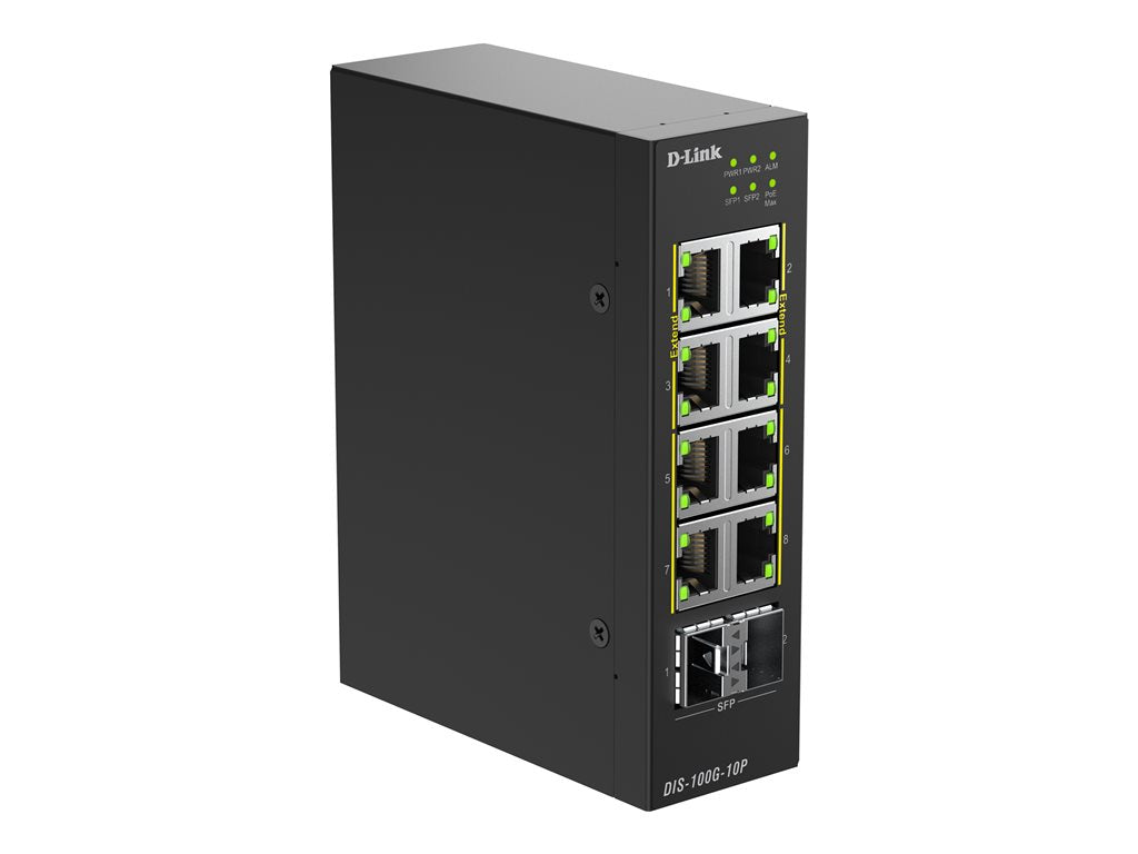 D-LINK Switch Industriel 8 ports Gigabit PoE+ & 2 ports SFP - Budget PoE 240W - Format Rail-DIN - Température étendue -40C/+75C