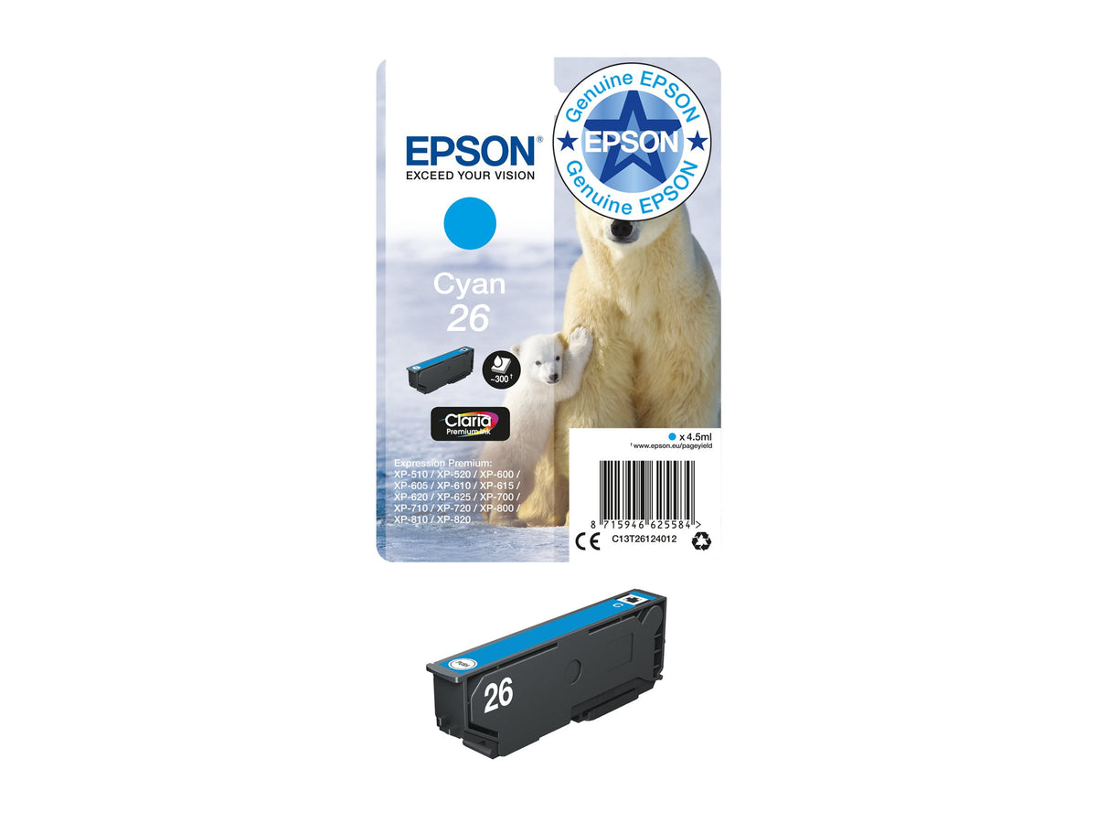 EPSON 1LB 26 ink cartridge cyan standard capacity 4.5ml 300 pages 1-pack blister without alarm