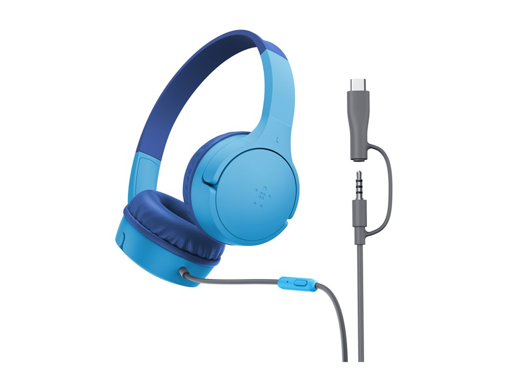 BELKIN SoundForm Mini Wired On-Ear Headphones USB-C & 3.5mm Blue