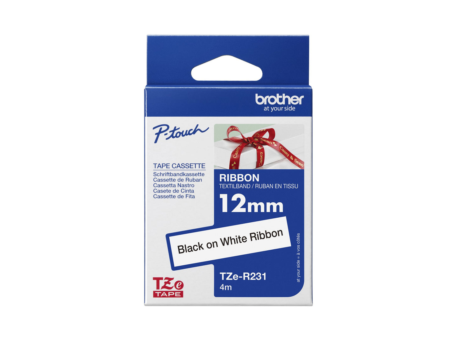 BROTHER Ruban tissus Noir sur Blanc 12mm (4m)