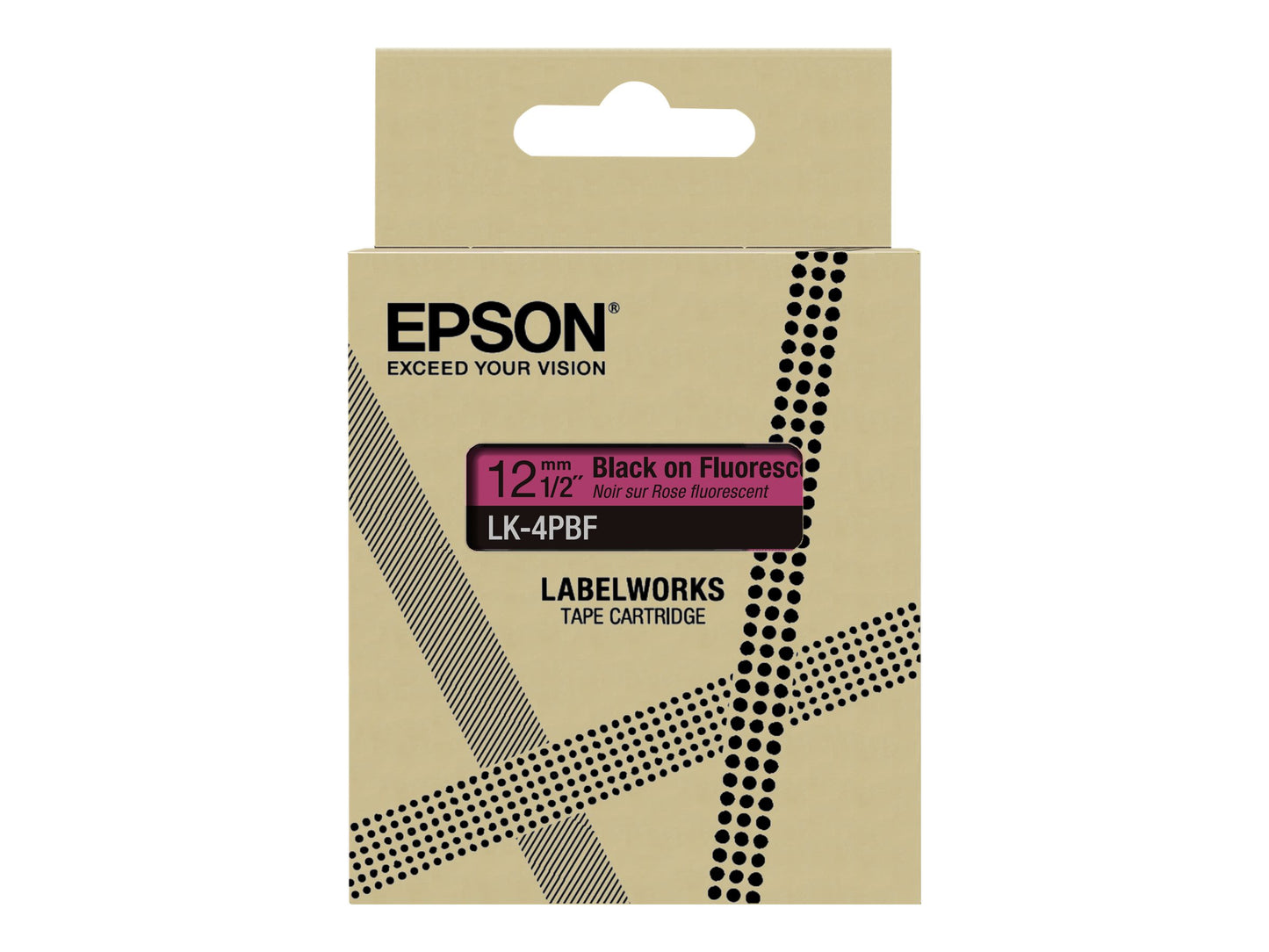 EPSON Colour Tape Fluorescent Pink/Black 12mm 5m LK-4PBF