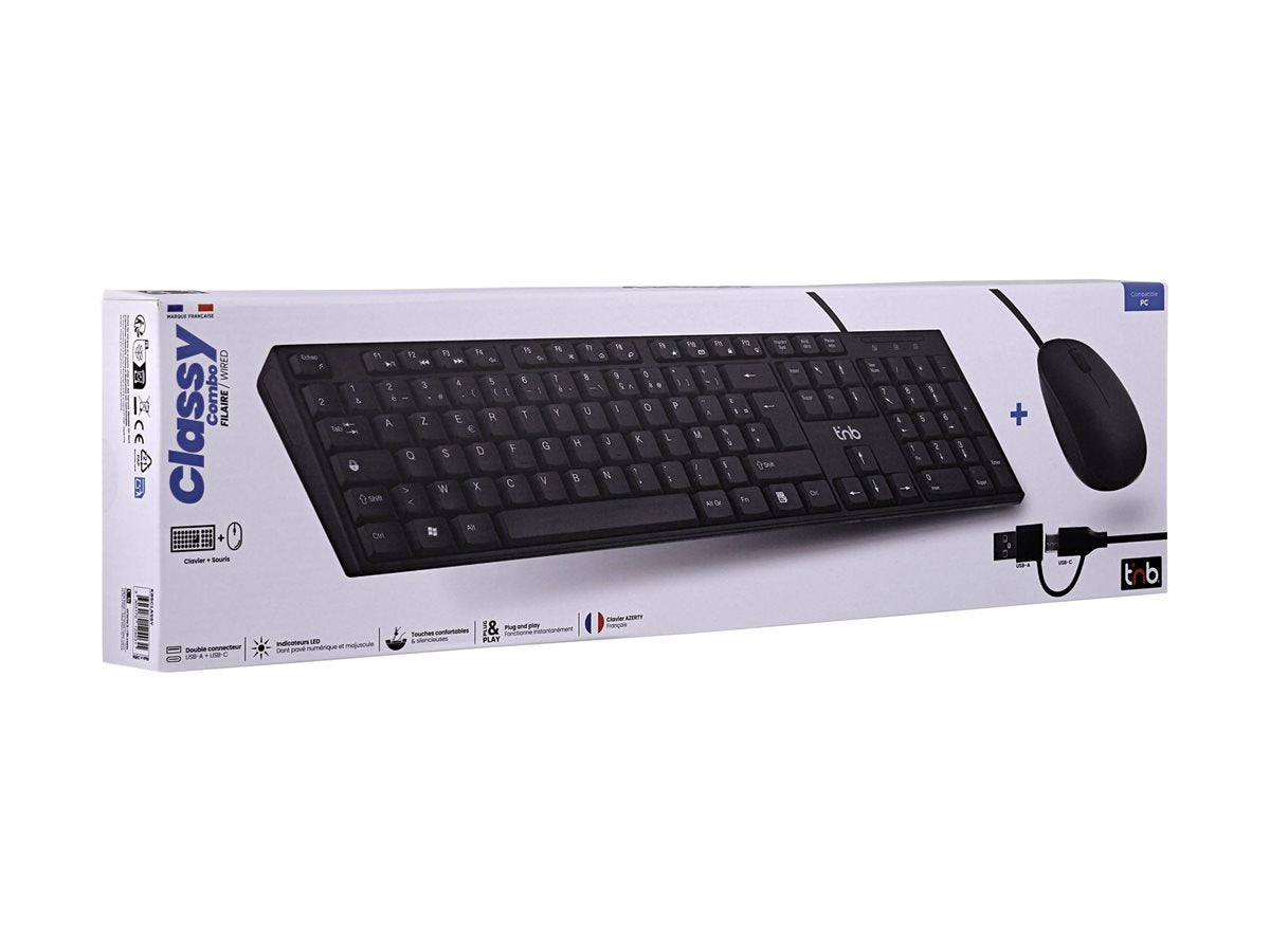 T'NB TNB CLASSY - Combo clavier et souris filaires - AZERTY - noir (FR)